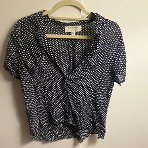 Anthropologie Navy and White Polka Dot Blouse